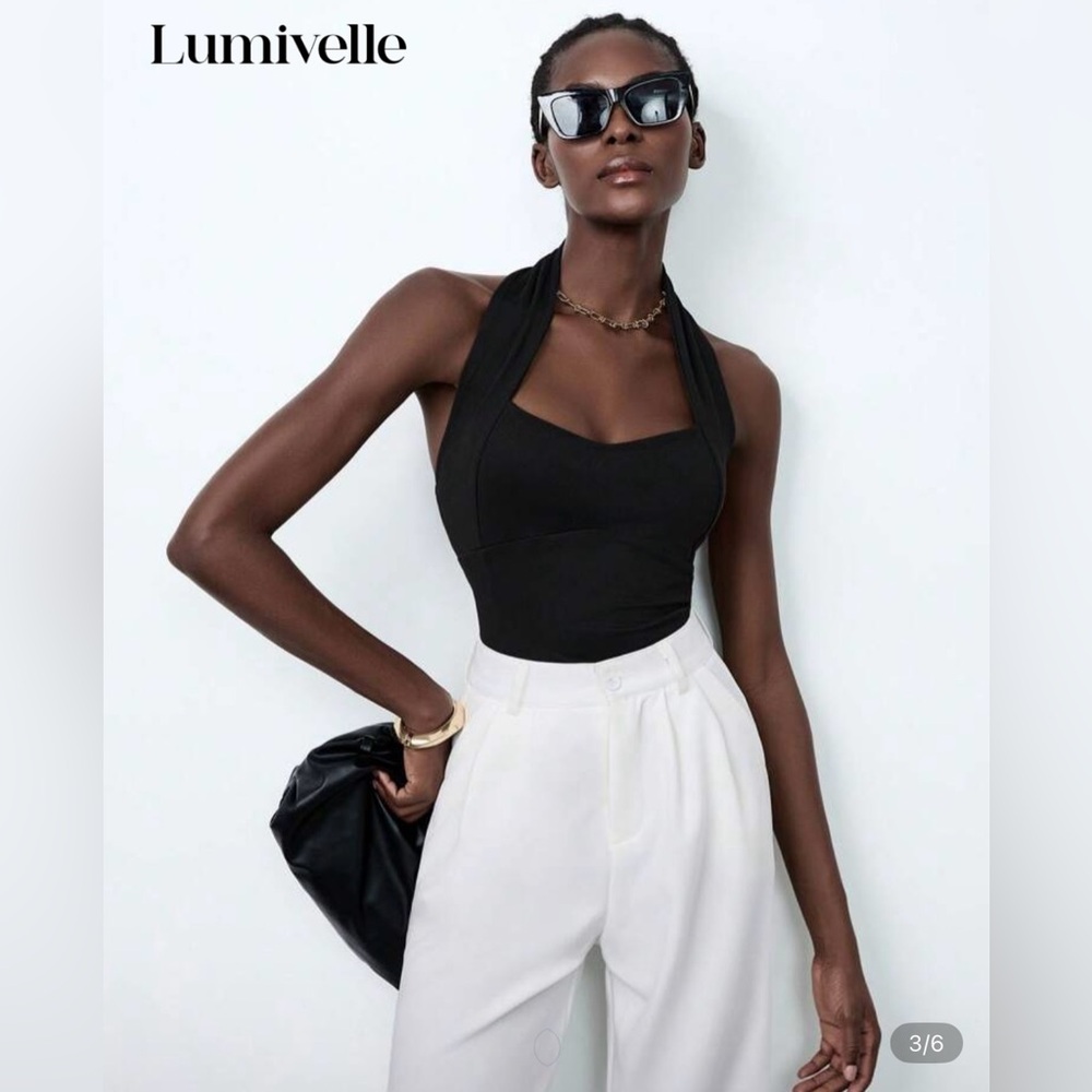 BLACK HALTERTOP BODYSUIT